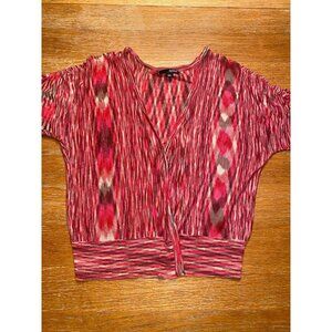 A.n.a. Womens Short Sleeve Open Cardigan Size S Red & Pink Ikat Pattern Lightwei